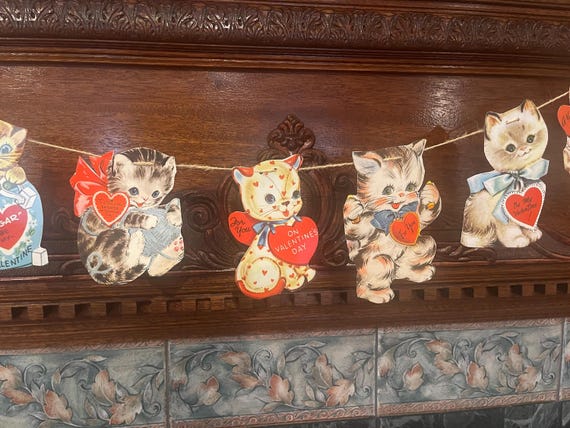 Retro Vintage Valentine Banner, Valentine Kitty Garland, Vintage Valentine Cards