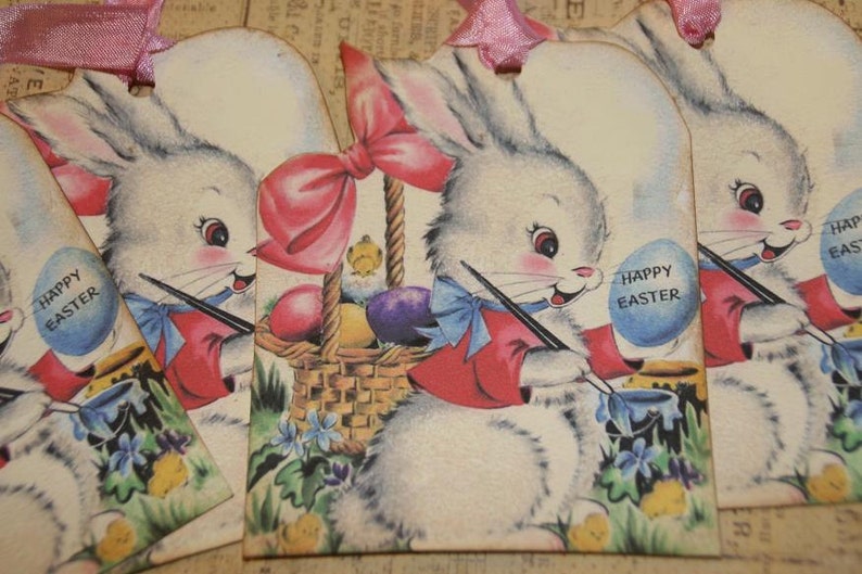 Easter Bunny Gift Tags Vintage Easter Bunny Card or Tags image 3