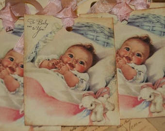 Vintage Baby Shower Gift Tags For Boy or Girl
