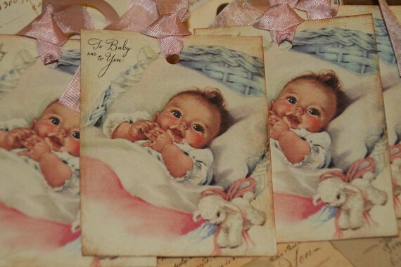 Vintage Baby Shower Gift Tags For Boy or Girl