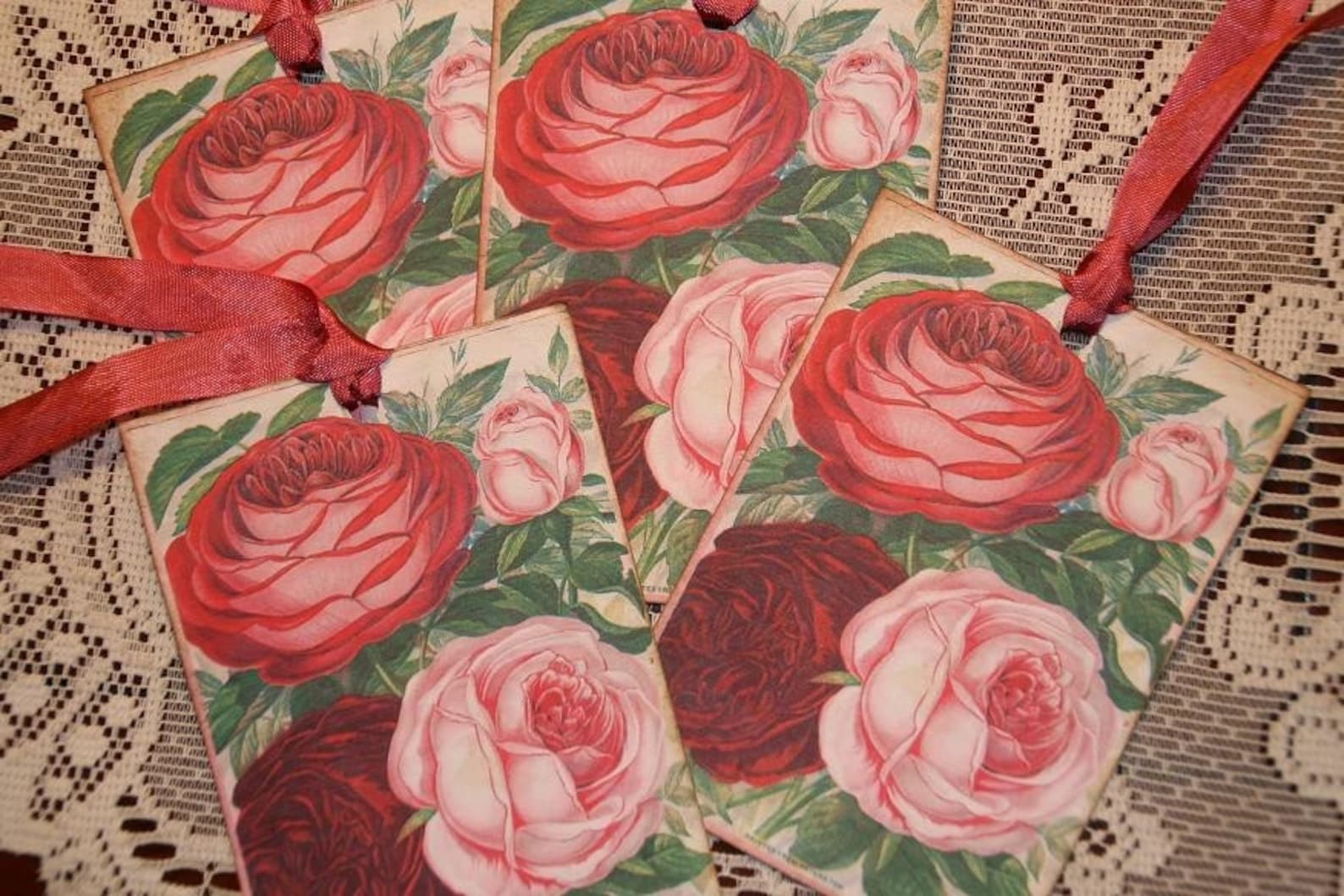 Pink Roses Gift Tags Etsy