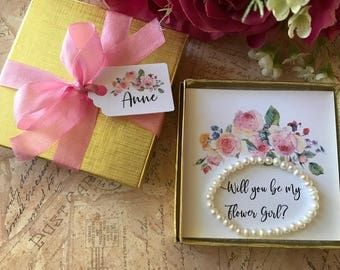 Will You Be My Flower Girl Bracelet, Flower Girl Bracelet Gift, Flower Girl Pearl Bracelet, Will You Be My Flower Girl Card