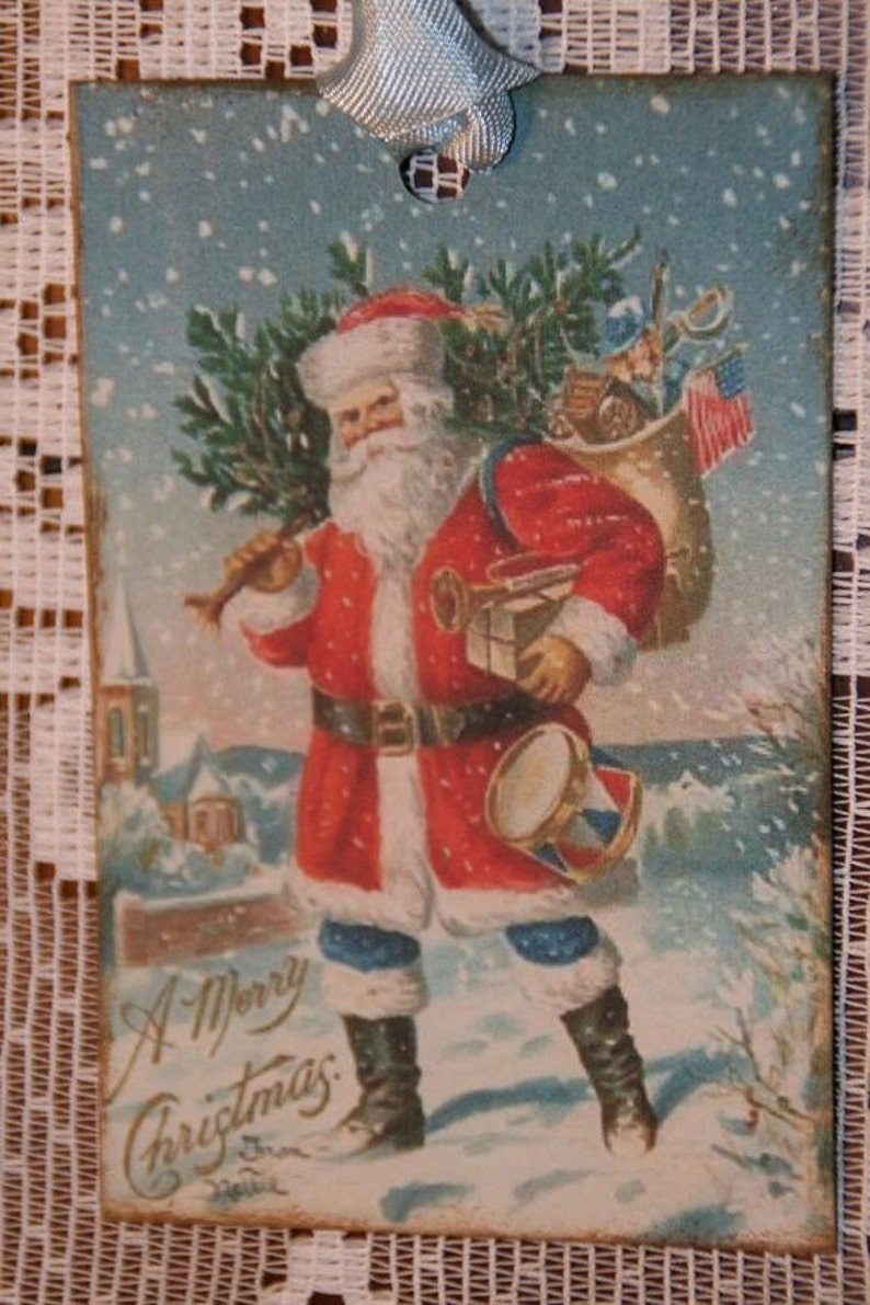 Christmas Vintage Tags Santa from Vintage Postcard Image Gift Hang Tags image 2