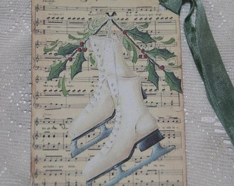 Christmas Tags,  Vintage Ice Skates Tags, Jingle Bells Music Sheet, Christmas Tags, Winter Ice Skates, Holiday Tags