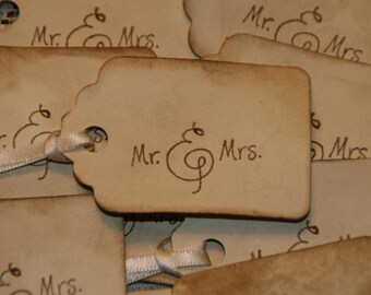 Vintage Primitive Wedding Favor Tags, Mr & Mrs Tags,  Thank You Wedding Favor Tags