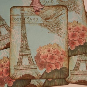 I LOVE PARIS French Post Card Hang Gift Tag image 1