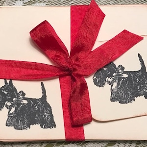 Scotty Dog  Note Cards with Envelopes, Set of 8 Gift Wrapped, Hand Stamped with Black Scottie Dog, Unique Christmas Gift Hostess Gift