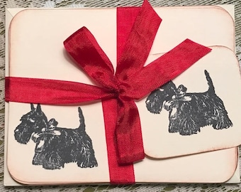 Scotty Dog  Note Cards with Envelopes, Set of 8 Gift Wrapped, Hand Stamped with Black Scottie Dog, Unique Christmas Gift Hostess Gift