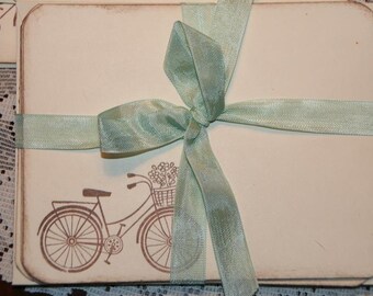 Bicycle Note Cards with Envelopes, Set of 8 Gift Wrapped, Hand Stamped with Vintage Bicycle, Unique Christmas Gift