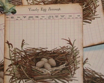 Vintage Yearly Egg Account Ledger Bird Nest Tags