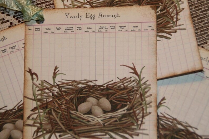 Vintage Yearly Egg Account Ledger Bird Nest Tags image 1