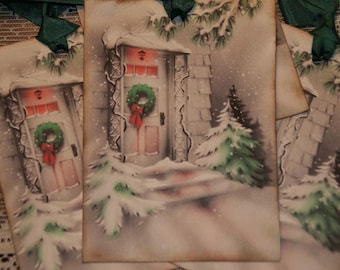 Christmas Tags, Winter Front Door Welcome, Vintage Christmas Gift Tags