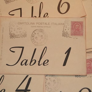 Wedding Table Number Cards, Italian Wedding Vintage Postcard Style, Table Cards