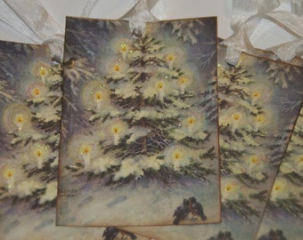 Vintage Glittered Christmas Tree Gift Tags