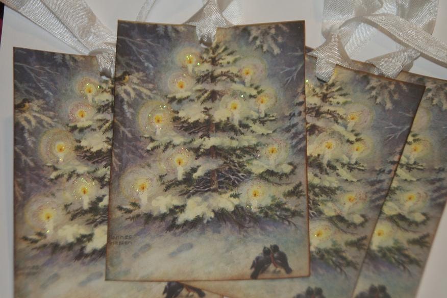 Vintage Glittered Christmas Tree Gift Tags