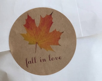 Fall in Love Wedding Favor Sticker, Wedding Favor Labels, 2" round, Fall Wedding