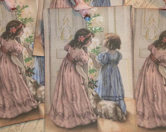 Victorian Sisters  Christmas Tags , Vintage Christmas Gift Tags