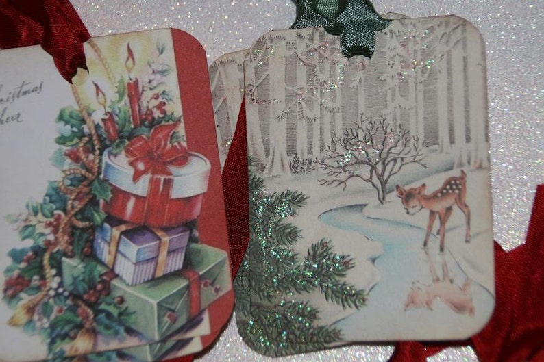 Christmas Tags Holiday Gift Tags, Retro Christmas, Variety Sampler Set 12 Retro Tags image 3