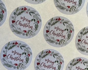 Merry Christmas Stickers, Envelope Seals, Card Seals Merry Christmas Labels