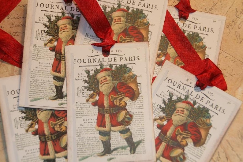 Journal De Paris Old World Santa Paris Vintage Christmas Gift Tags