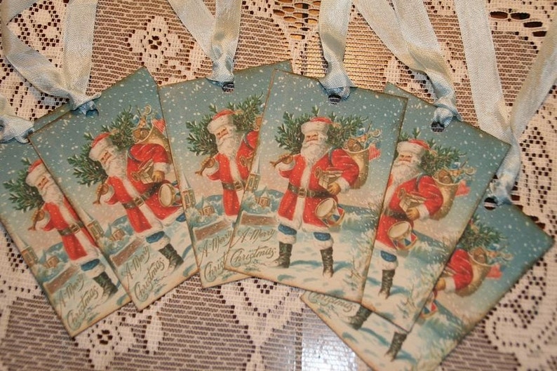 Christmas Vintage Tags Santa from Vintage Postcard Image Gift Hang Tags image 4