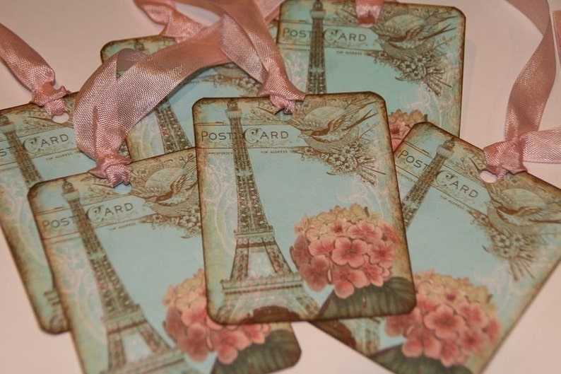 I LOVE PARIS French Post Card Hang Gift Tag image 2