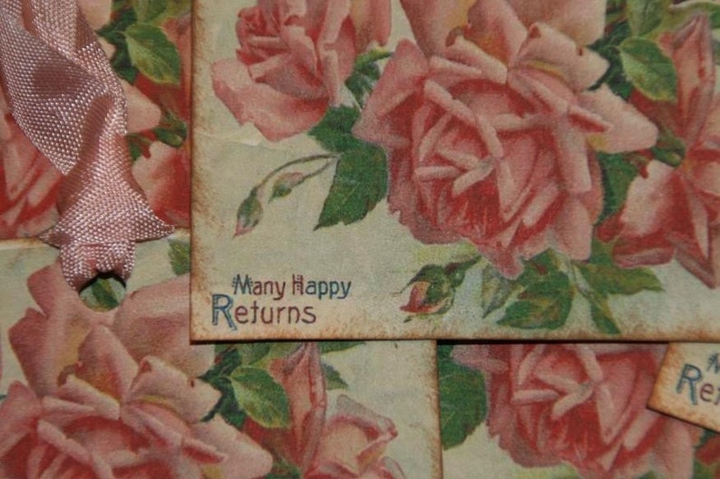 Pink Roses Many Happy Returns Gift Hang Tags image 3