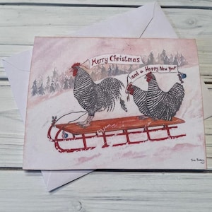 Chicken Christmas Card Set with envelopes,Hostess Gift,  Gift for chicken Lover, Crazy Chicken Lady Gift,