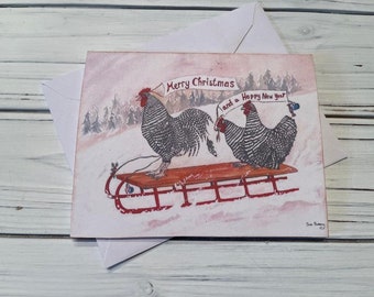 Chicken Christmas Card Set with envelopes,Hostess Gift,  Gift for chicken Lover, Crazy Chicken Lady Gift,