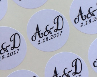 Personalized Wedding Stickers, Wedding Favors Labels, Custom Labels, Wedding Favor Stickers,  Initials & Date, Kraft or White Labels