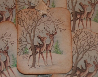 Baby Deers  Vintage Christmas Gift Tags