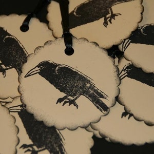 Vintage Halloween Black Crow Raven Gift Tags
