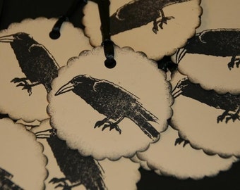 Vintage Halloween Black Crow Raven Gift Tags