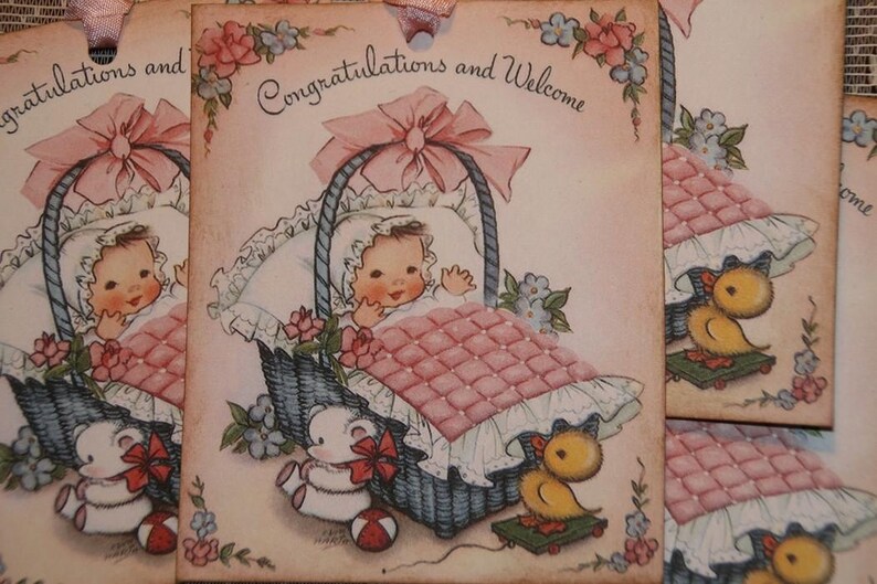 Baby Shower Congratulations and Welcome Girl Gift Tags or image 0