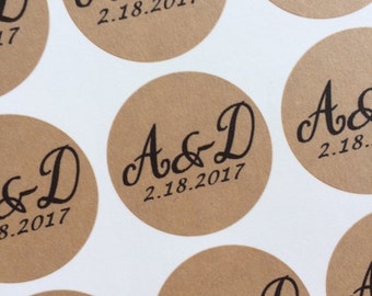 Personalized Wedding Stickers, Wedding Favors Labels, Custom Labels, 1 1/2" Labels, Initials & Date, Kraft or White Labels