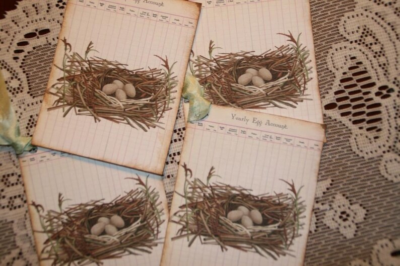 Vintage Yearly Egg Account Ledger Bird Nest Tags image 4