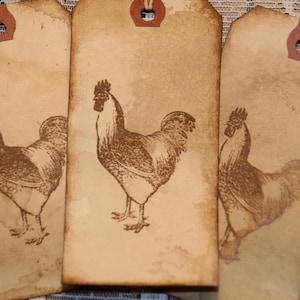 Primitive Rooster Chicken Gift Hang Tags