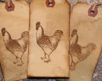 Primitive Rooster Chicken Gift Hang Tags