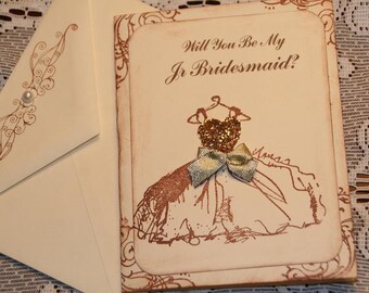 Will You Be My Jr Bridesmaid Card - Vintage Wedding