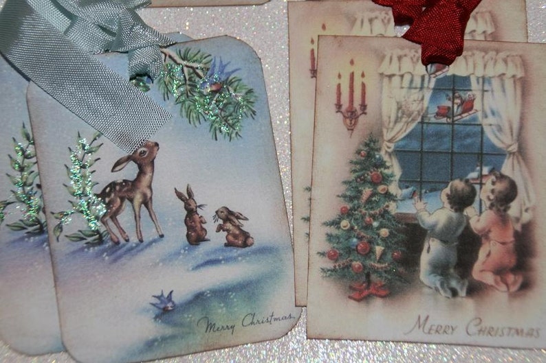 Christmas Tags Holiday Gift Tags, Retro Christmas, Variety Sampler Set 12 Retro Tags image 5