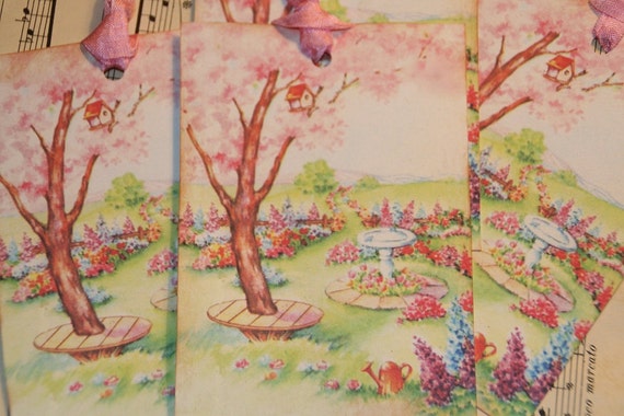 Pink Garden Gift Tags, Shabby Chic Gift Wrap