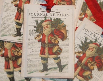 Journal De Paris Old World Santa Paris  Vintage Christmas Gift Tags