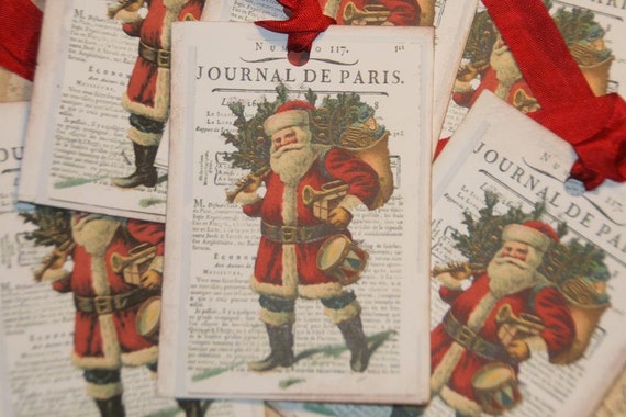 Journal De Paris Old World Santa Paris  Vintage Christmas Gift Tags