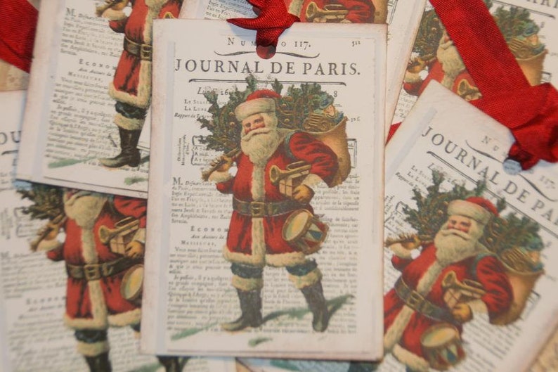 Journal De Paris Old World Santa Paris Vintage Christmas Gift Tags