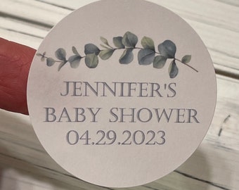 Baby Shower Stickers, Envelope Seals, Card Seals  Personalized Baby Shower Labels Greenery, Eucalyptus, Custom Labels
