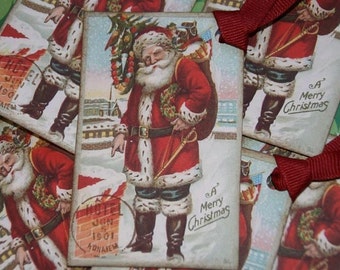 Old World Santa A Merry Christmas Tags Holiday Tags Santa Tags