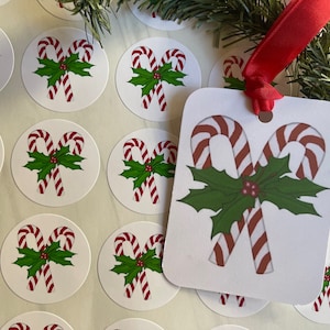 Candy Cane Tags or Candy Cane Stickers Christmas Bundle image 1