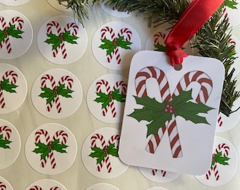 Candy Cane Tags or Candy Cane Stickers Christmas Bundle