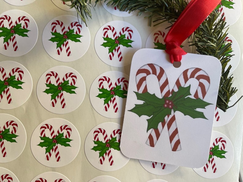 Candy Cane Tags or Candy Cane Stickers Christmas Bundle image 1
