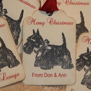 Scottie Dog Christmas Tags  Personalized Christmas Tags  Merry Christmas Custom Tags Black Scotty Dog Tags Set of 10